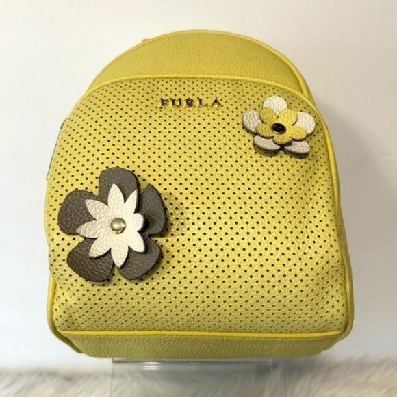Furla Frida Yellow Leather Floral Appliqué Mini Backpack New with tag - Picture 1 of 11